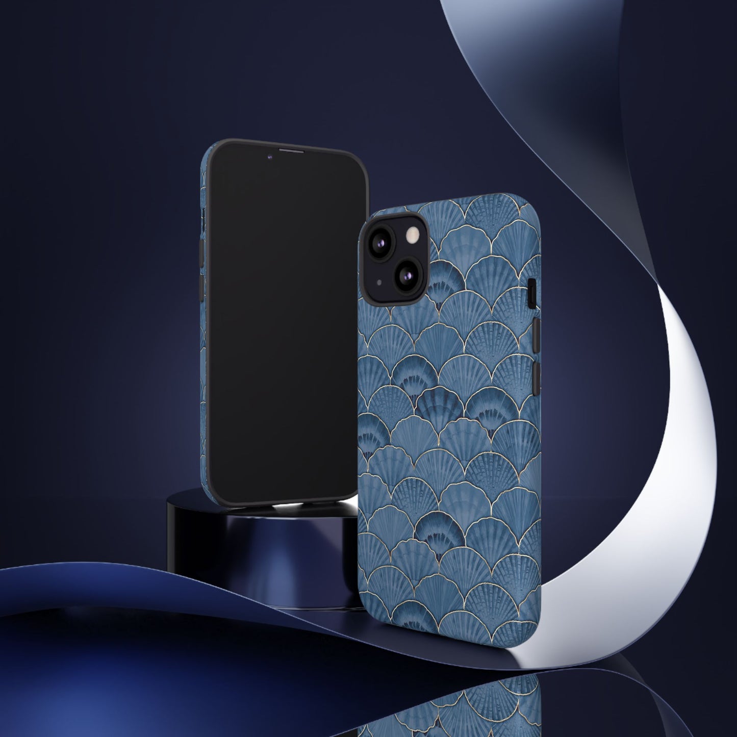 Blue Scallop Phone Case for iPhone Samsung Pixel – Art Deco Fan Gold Luxury Aesthetic - JGUS