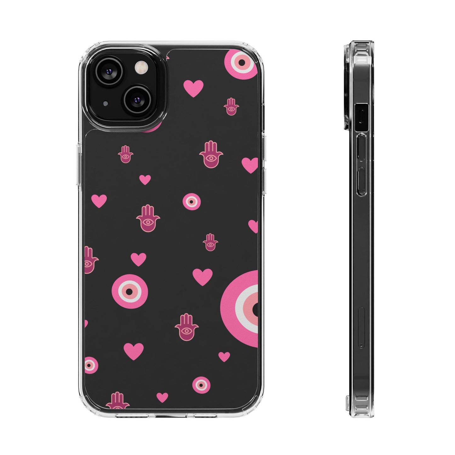 Devil's eye & Pink Hamsa Hand Clear Phone Case