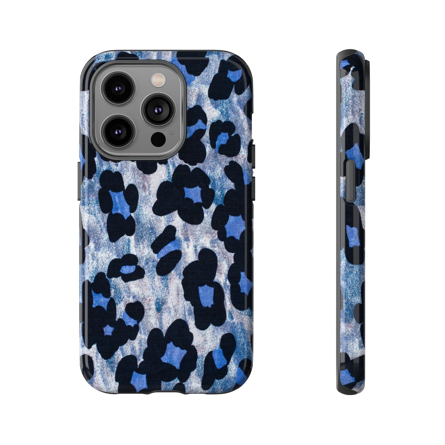 Blue & Black Leopard Print Phone Case – Bold Animal Pattern for iPhone & Samsung