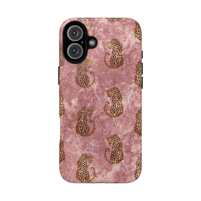 Pink Leopard Print Marble Phone Case – Cute Animal Design for iPhone & Samsung
