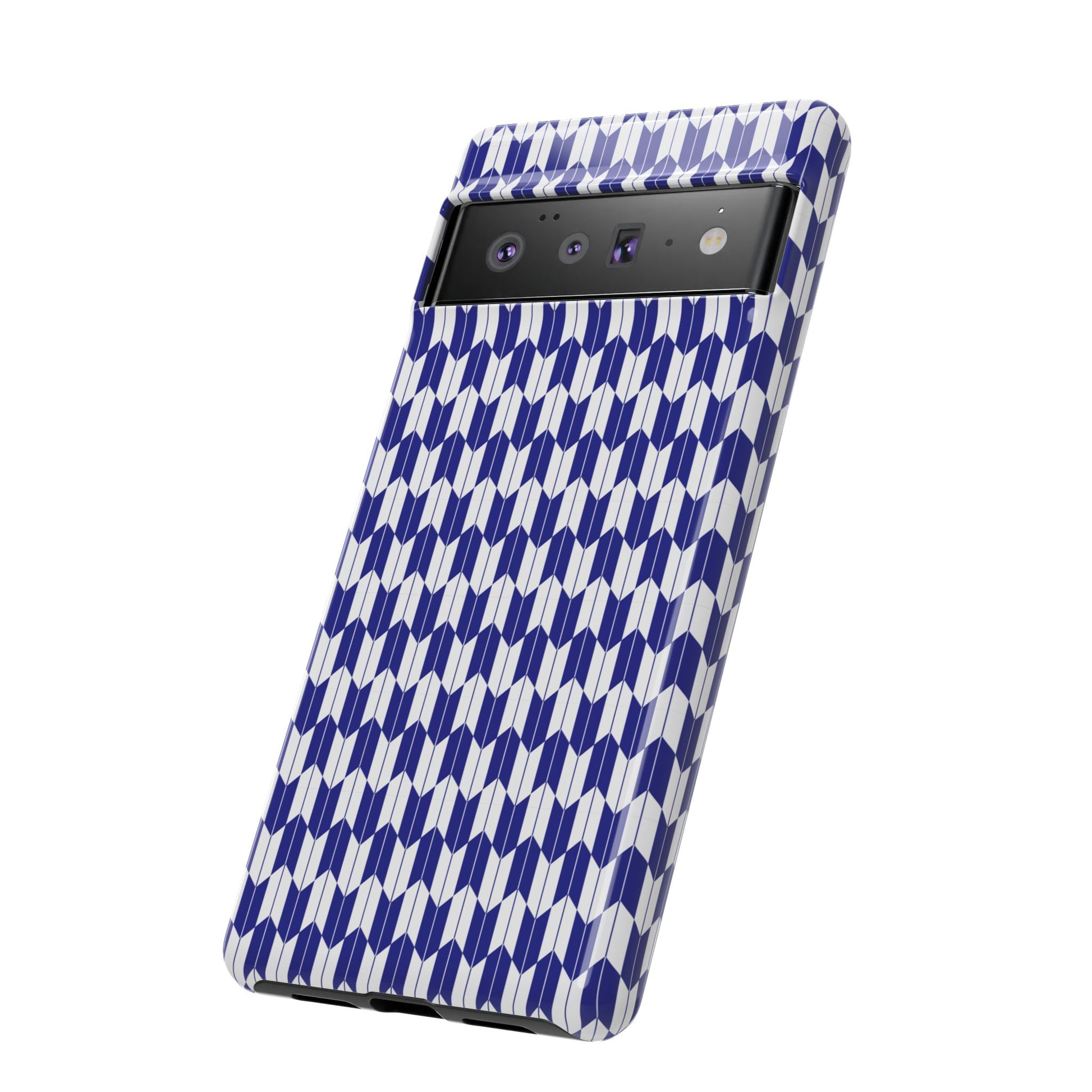 Navy Blue Geometric Phone Case for iPhone Samsung Pixel – Minimal Pattern Modern Aesthetic - JGUS