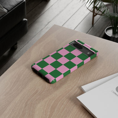 Pink Retro Checkered Phone Case – 90s Aesthetic, Vintage Grid Pattern for iPhone & Samsung - JGUS