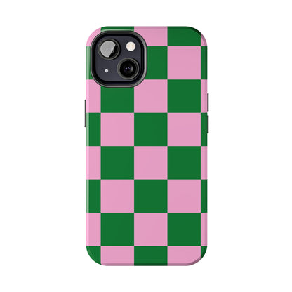 Pink Retro Checkered Phone Case – 90s Aesthetic, Vintage Grid Pattern for iPhone & Samsung
