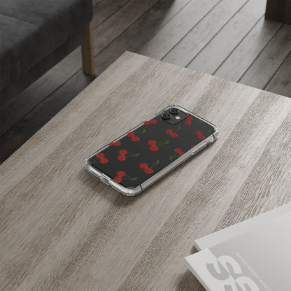 Random Cherry Pattern Clear Phone Case – Playful and Protective