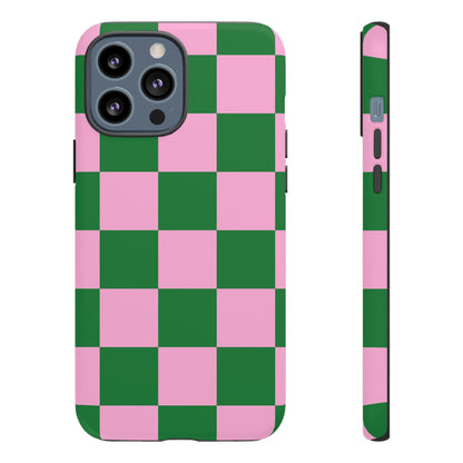 Pink Retro Checkered Phone Case – 90s Aesthetic, Vintage Grid Pattern for iPhone & Samsung - JGUS