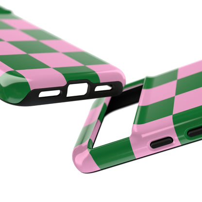 Pink Retro Checkered Phone Case – 90s Aesthetic, Vintage Grid Pattern for iPhone & Samsung - JGUS
