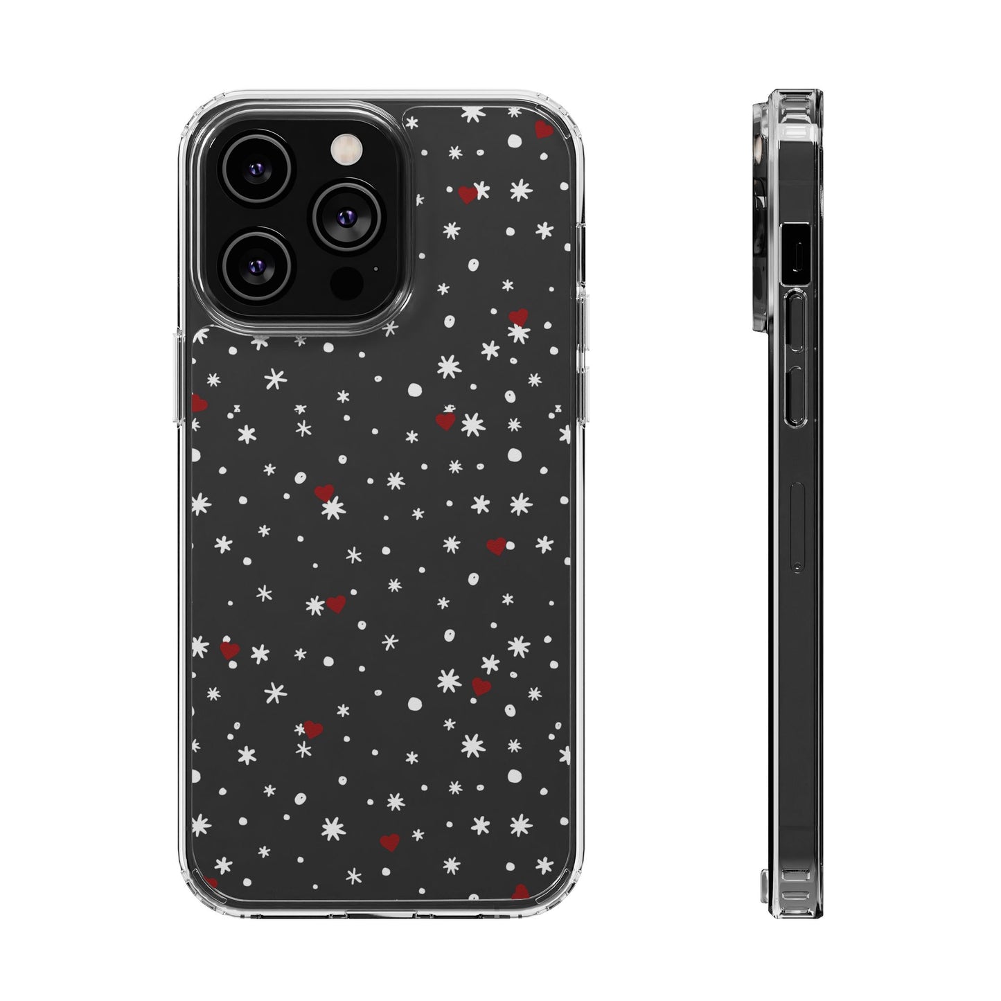 Snowy Hearts Clear Phone Case