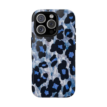 Blue & Black Leopard Print Phone Case – Bold Animal Pattern for iPhone & Samsung