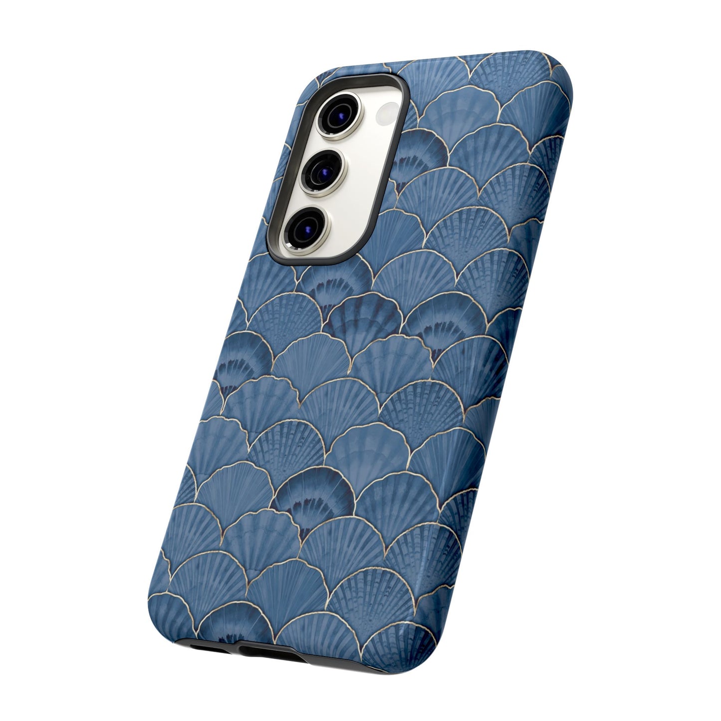 Blue Scallop Phone Case for iPhone Samsung Pixel – Art Deco Fan Gold Luxury Aesthetic - JGUS