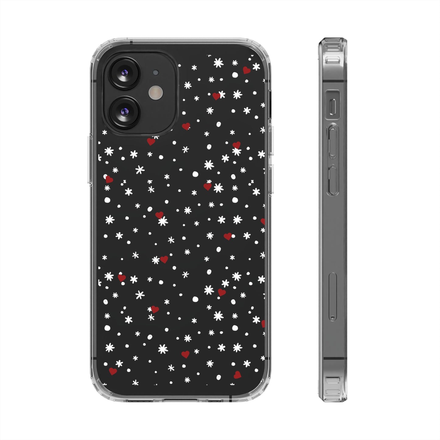 Snowy Hearts Clear Phone Case