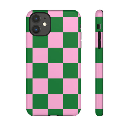 Pink Retro Checkered Phone Case – 90s Aesthetic, Vintage Grid Pattern for iPhone & Samsung - JGUS