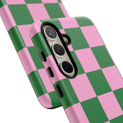 Pink Retro Checkered Phone Case – 90s Aesthetic, Vintage Grid Pattern for iPhone & Samsung - JGUS