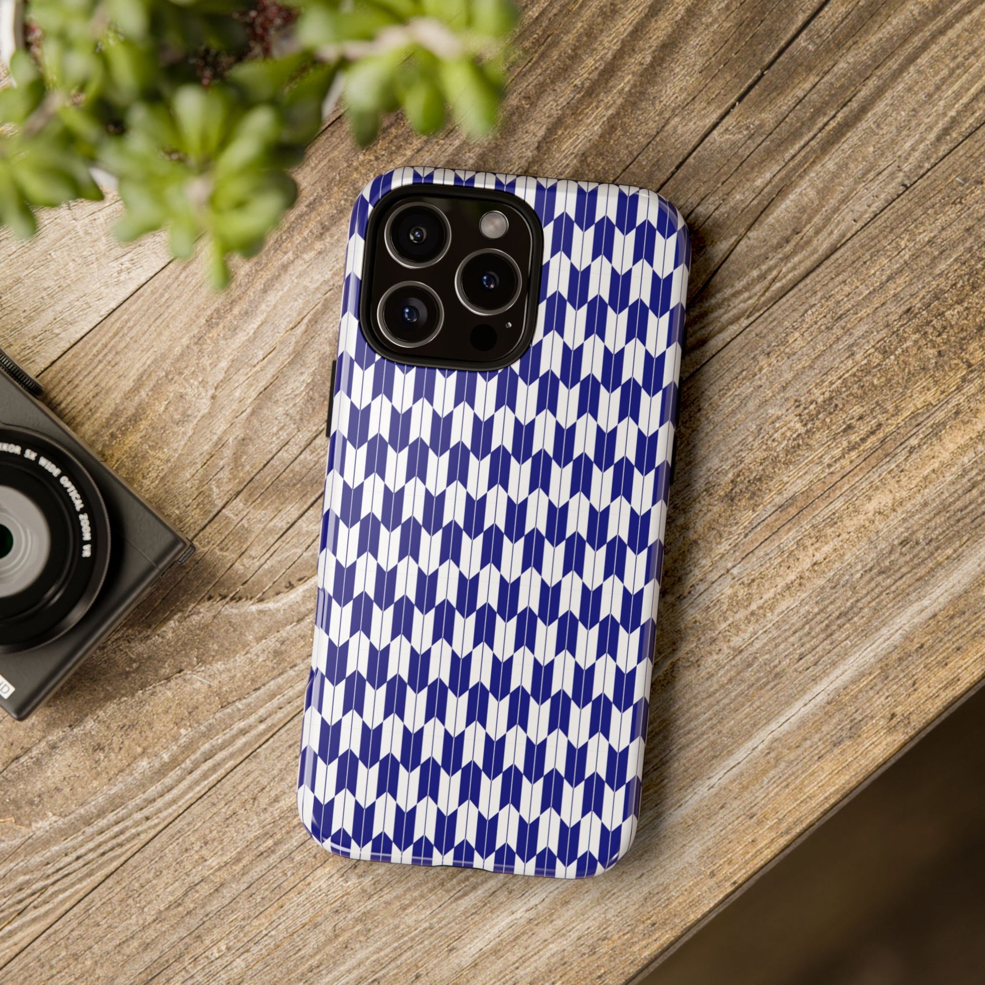 Navy Blue Geometric Phone Case for iPhone Samsung Pixel – Minimal Pattern Modern Aesthetic - JGUS