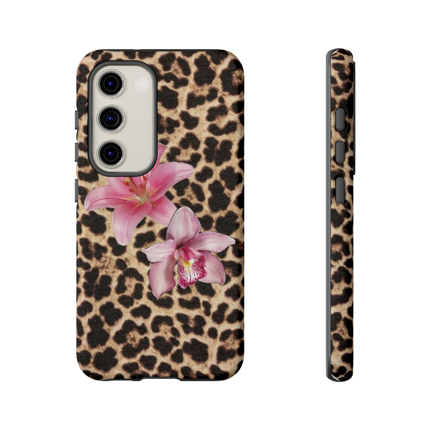 Leopard Print Phone Case with Pink Flowers – Stylish Floral Animal Design for iPhone & Samsung