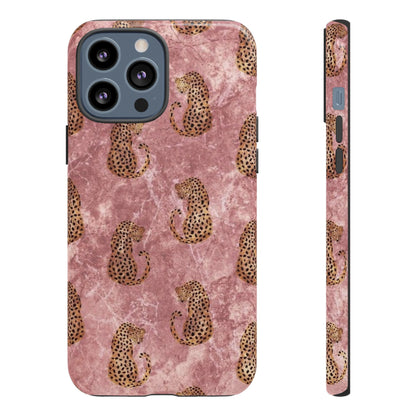 Pink Leopard Print Marble Phone Case – Cute Animal Design for iPhone & Samsung