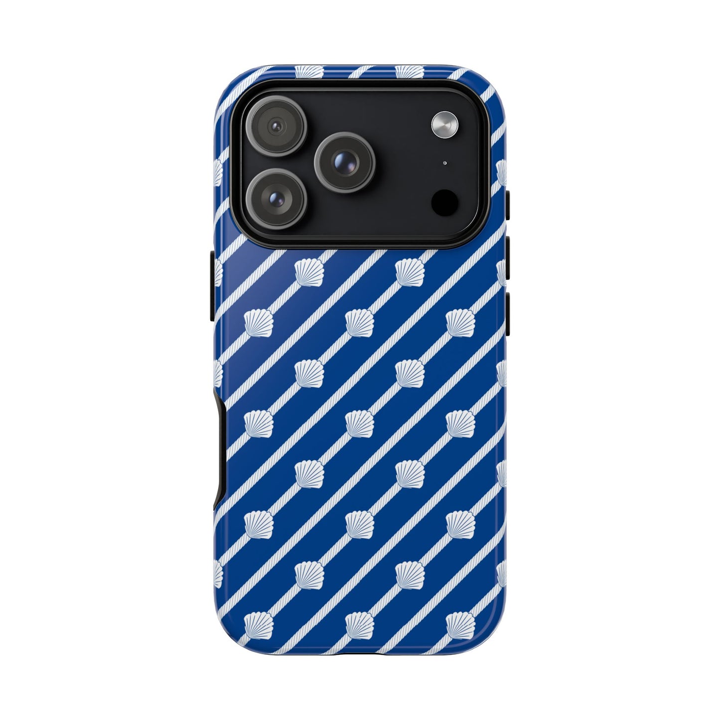 Navy Blue Seashell Phone Case for iPhone Samsung Pixel – Nautical Coastal Stripe Aesthetic - JGUS