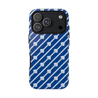 Navy Blue Seashell Phone Case for iPhone Samsung Pixel – Nautical Coastal Stripe Aesthetic - JGUS