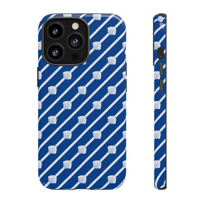 Navy Blue Seashell Phone Case for iPhone Samsung Pixel – Nautical Coastal Stripe Aesthetic - JGUS