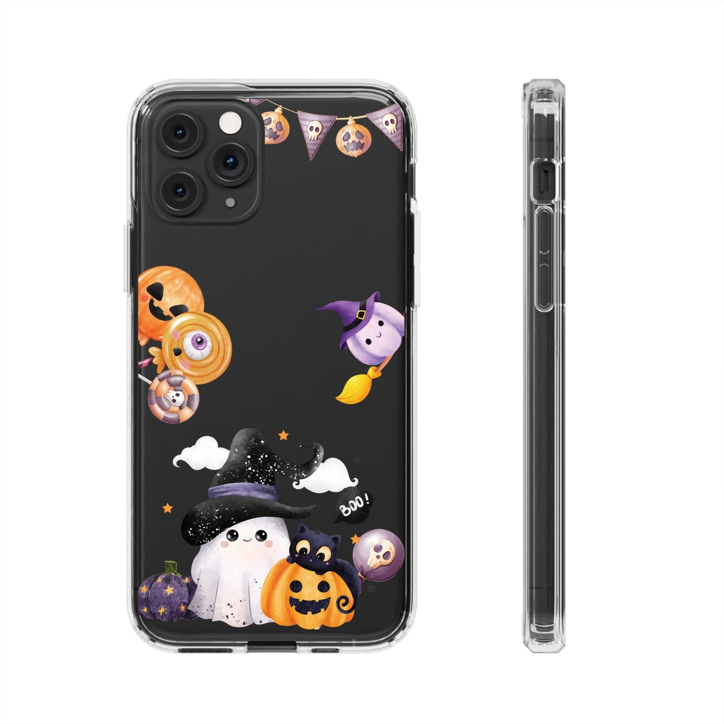 Halloween Clear Phone Case, Spooky Ghost iPhone 13 14 12 15 Pro Case, Trick or Treat Cover, Cute Halloween Gift