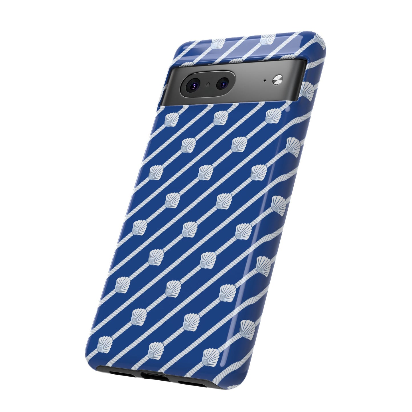 Navy Blue Seashell Phone Case for iPhone Samsung Pixel – Nautical Coastal Stripe Aesthetic - JGUS