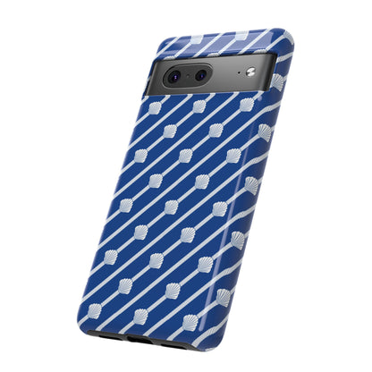 Navy Blue Seashell Phone Case for iPhone Samsung Pixel – Nautical Coastal Stripe Aesthetic - JGUS