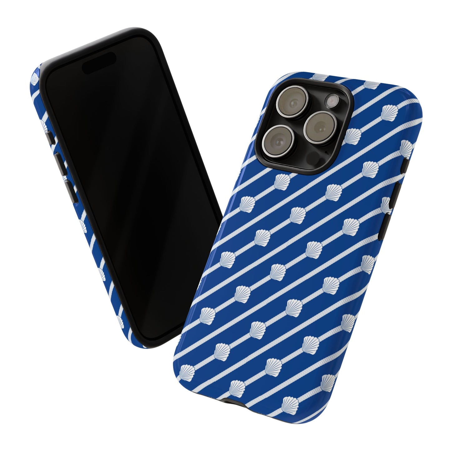 Navy Blue Seashell Phone Case for iPhone Samsung Pixel – Nautical Coastal Stripe Aesthetic - JGUS