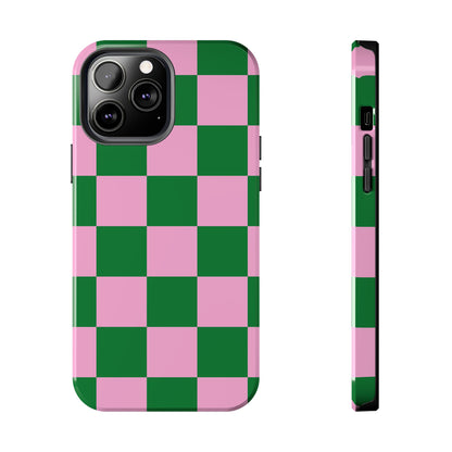 Pink Retro Checkered Phone Case – 90s Aesthetic, Vintage Grid Pattern for iPhone & Samsung
