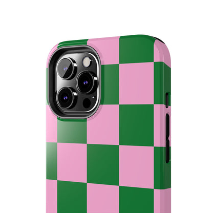 Pink Retro Checkered Phone Case – 90s Aesthetic, Vintage Grid Pattern for iPhone & Samsung