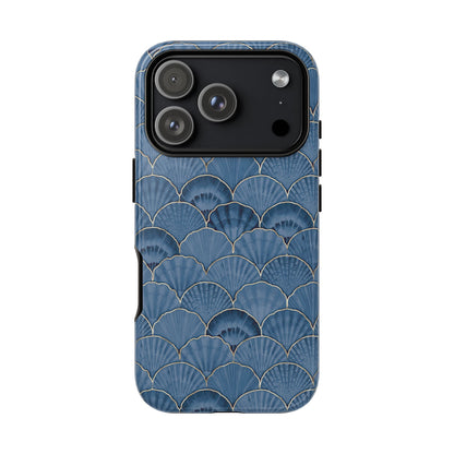 Blue Scallop Phone Case for iPhone Samsung Pixel – Art Deco Fan Gold Luxury Aesthetic - JGUS