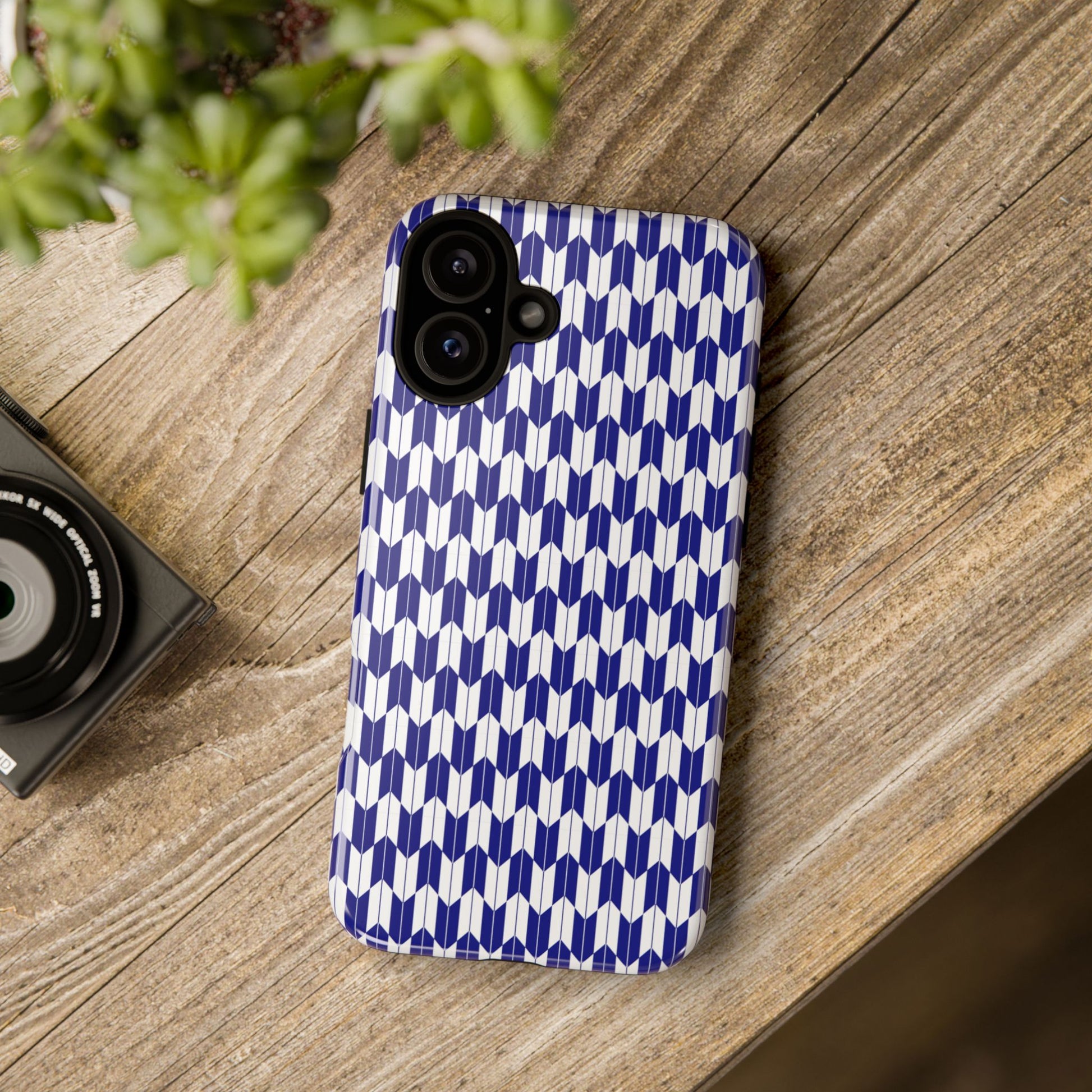 Navy Blue Geometric Phone Case for iPhone Samsung Pixel – Minimal Pattern Modern Aesthetic - JGUS