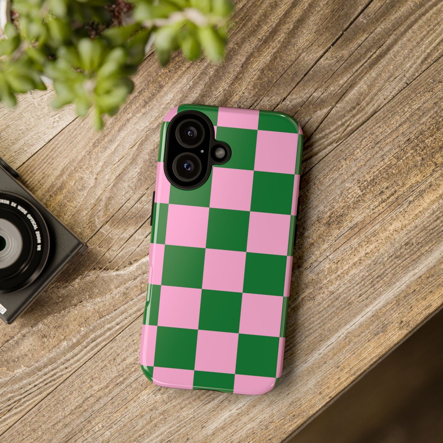 Pink Retro Checkered Phone Case – 90s Aesthetic, Vintage Grid Pattern for iPhone & Samsung - JGUS