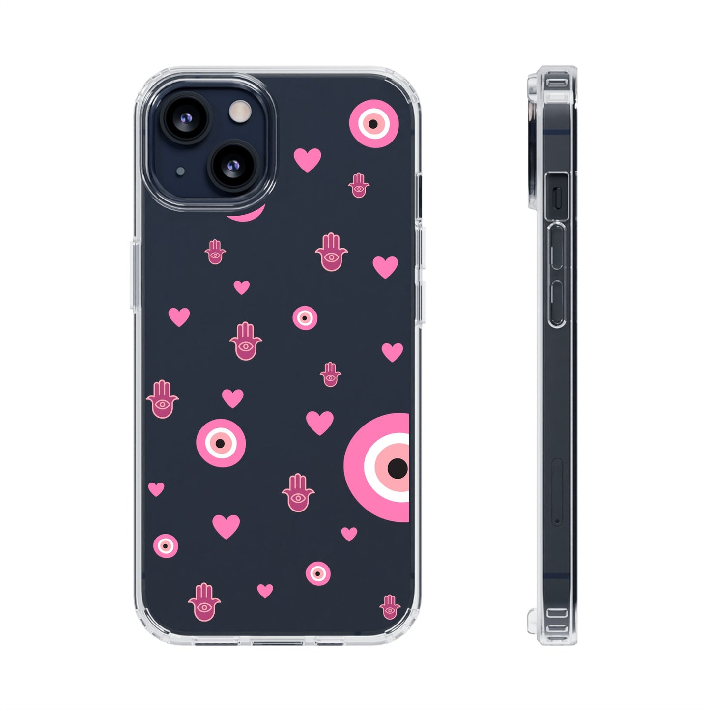 Devil's eye & Pink Hamsa Hand Clear Phone Case