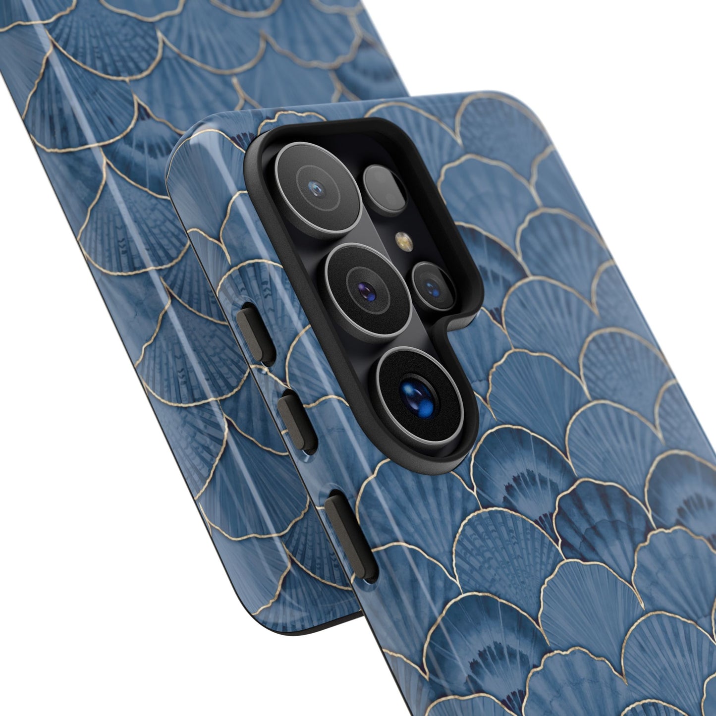Blue Scallop Phone Case for iPhone Samsung Pixel – Art Deco Fan Gold Luxury Aesthetic - JGUS