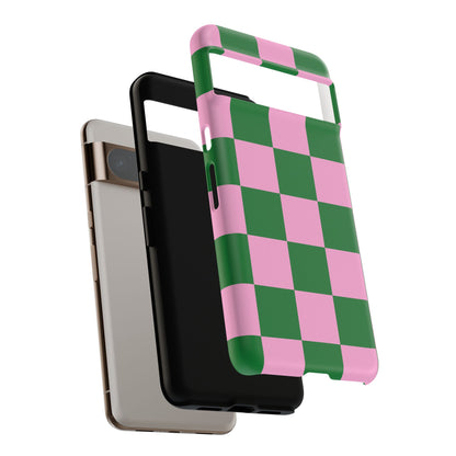 Pink Retro Checkered Phone Case – 90s Aesthetic, Vintage Grid Pattern for iPhone & Samsung - JGUS