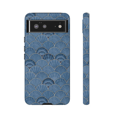 Blue Scallop Phone Case for iPhone Samsung Pixel – Art Deco Fan Gold Luxury Aesthetic - JGUS