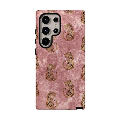 Pink Leopard Print Marble Phone Case – Cute Animal Design for iPhone & Samsung