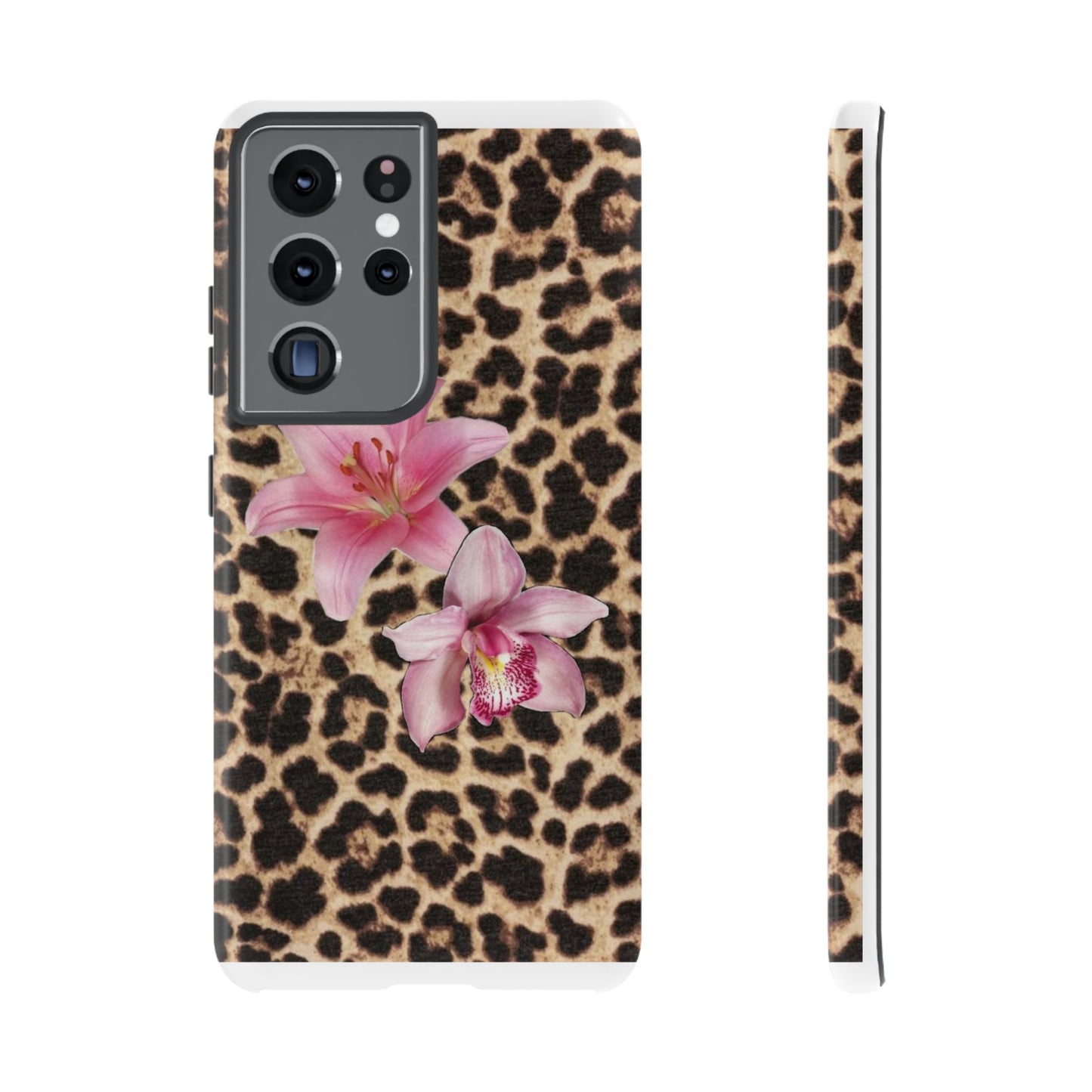 Leopard Print Phone Case with Pink Flowers – Stylish Floral Animal Design for iPhone & Samsung