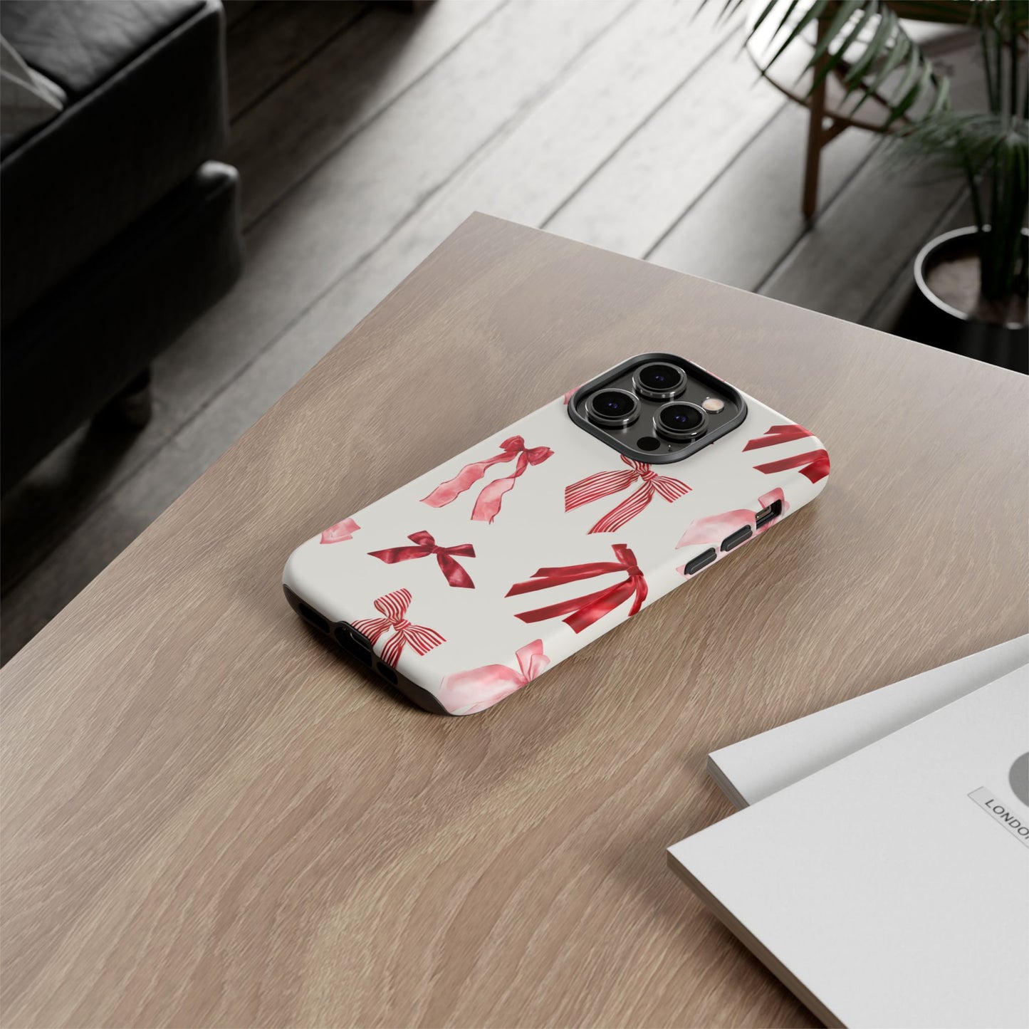 Burgundy Chic Bow Design Phone Case - JGUS