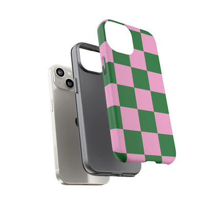 Pink Retro Checkered Phone Case – 90s Aesthetic, Vintage Grid Pattern for iPhone & Samsung - JGUS