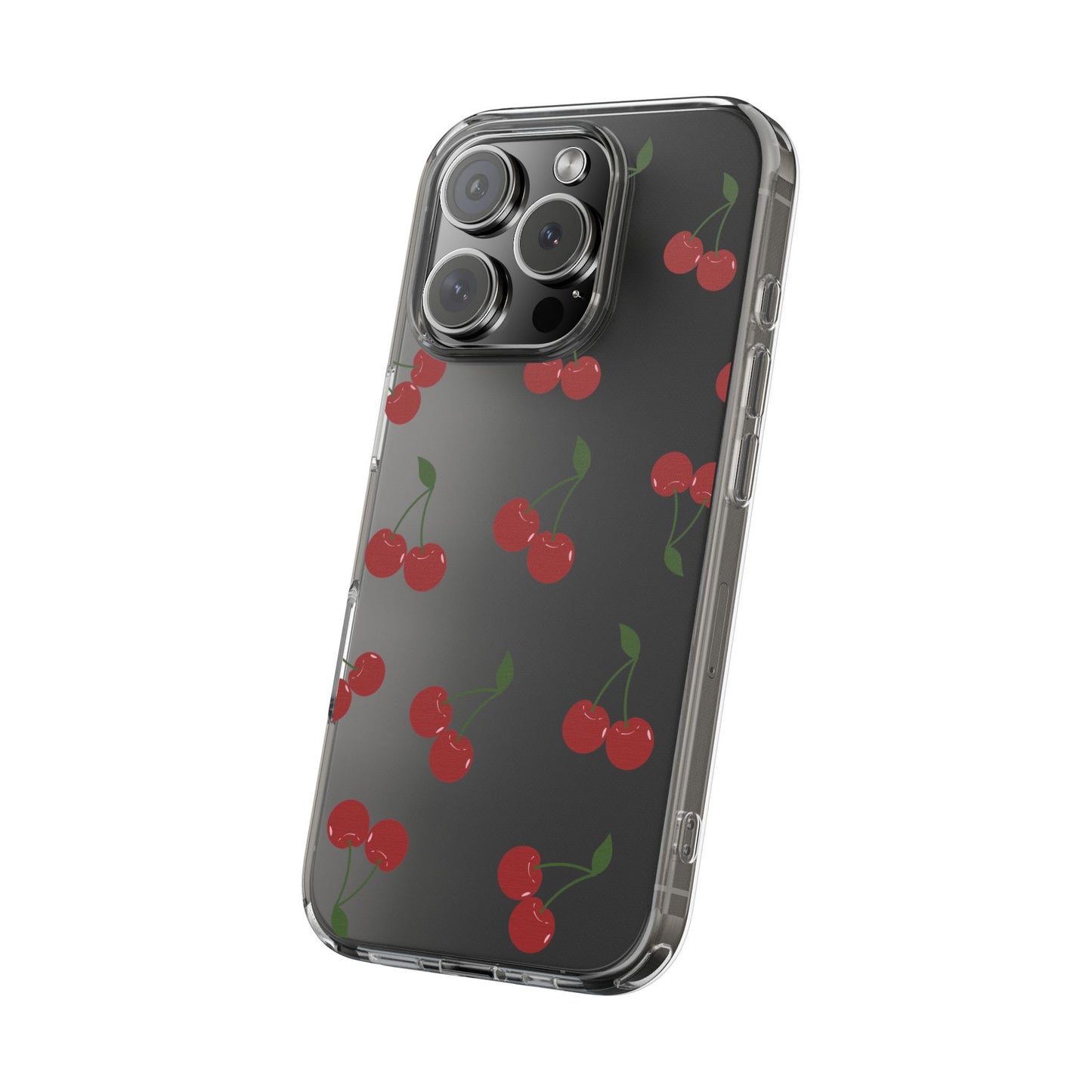 Random Cherry Pattern Clear Phone Case – Playful and Protective