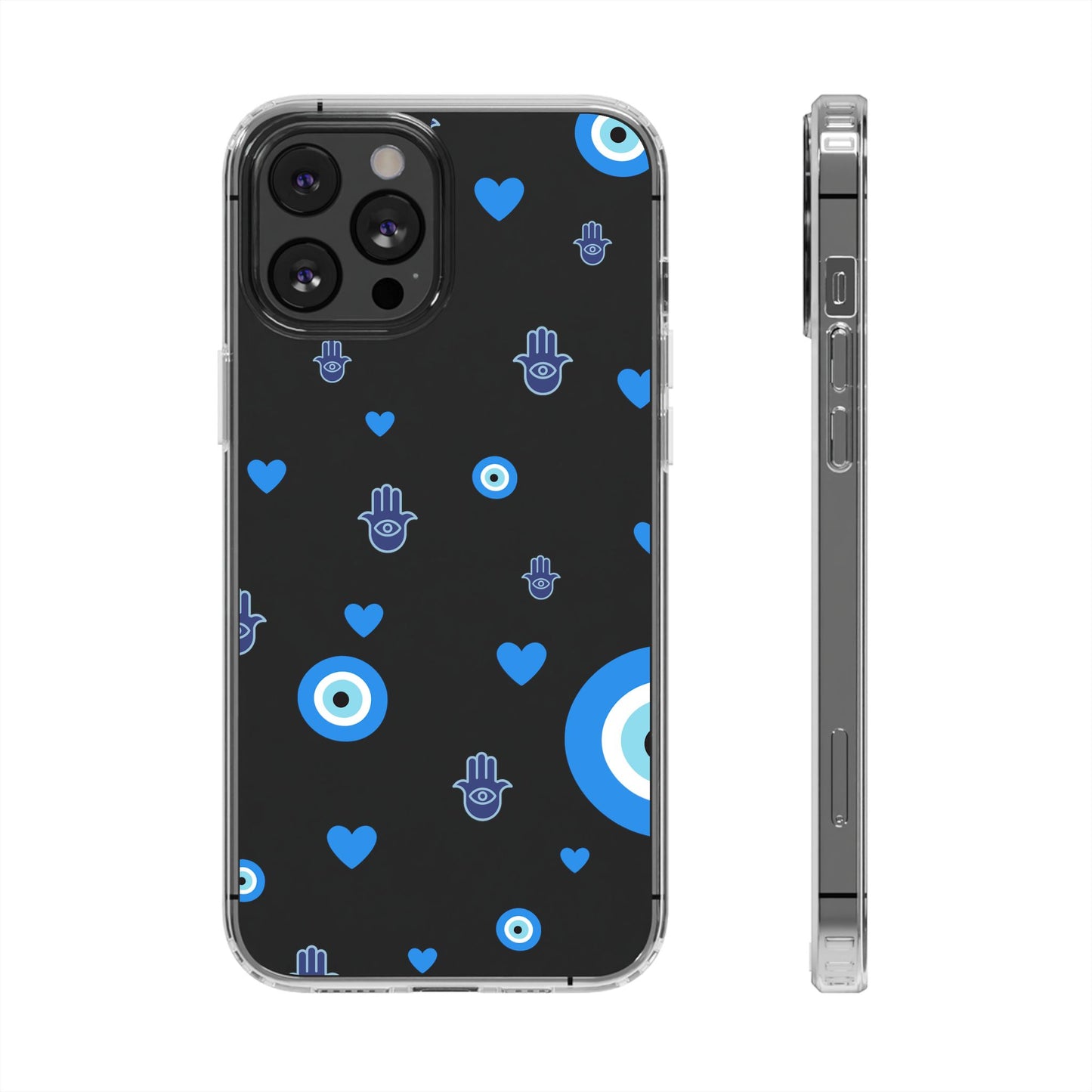 Blue Evil Eye Pattern Clear Phone Case