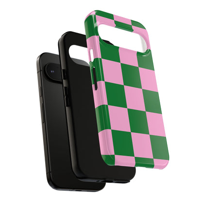 Pink Retro Checkered Phone Case – 90s Aesthetic, Vintage Grid Pattern for iPhone & Samsung - JGUS
