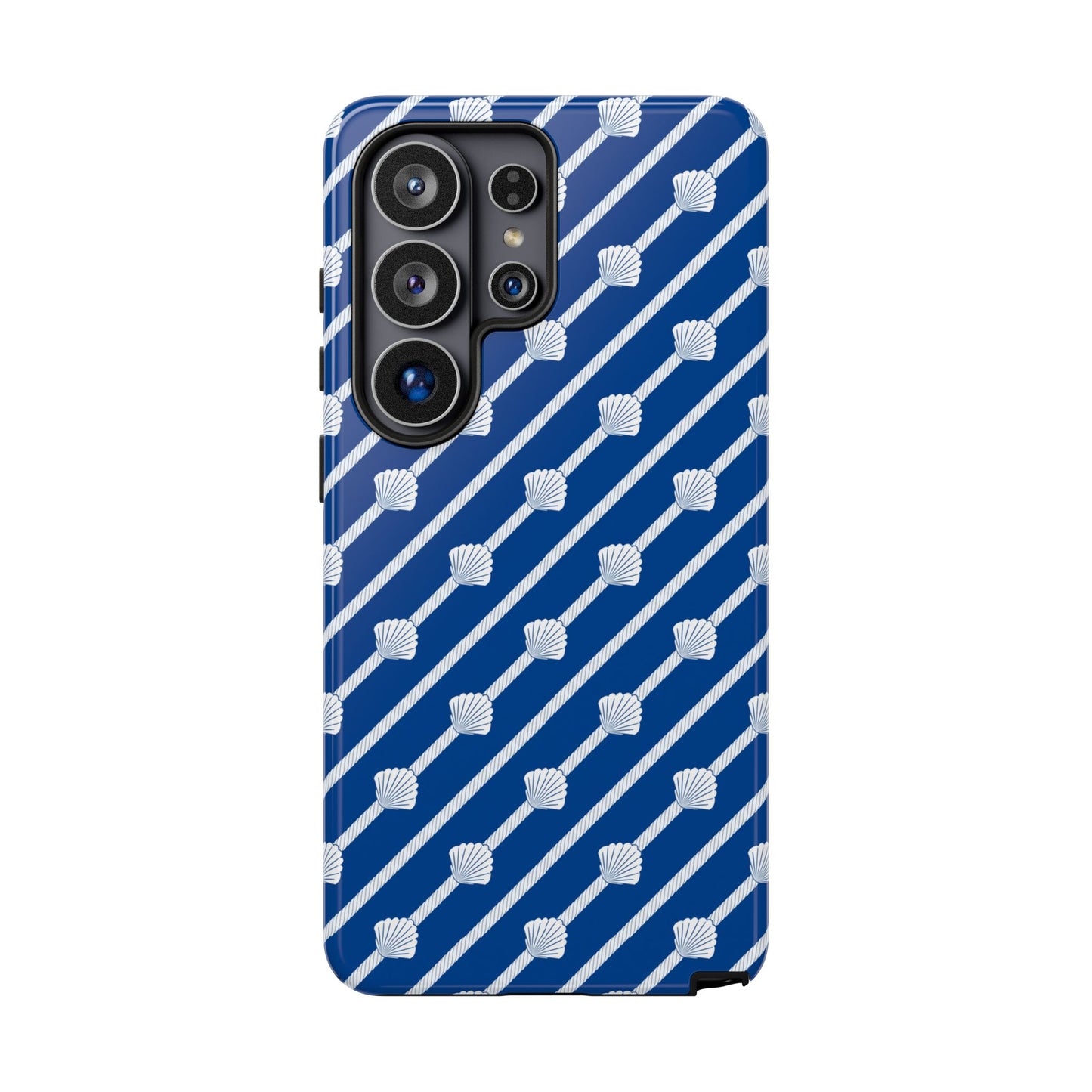 Navy Blue Seashell Phone Case for iPhone Samsung Pixel – Nautical Coastal Stripe Aesthetic - JGUS
