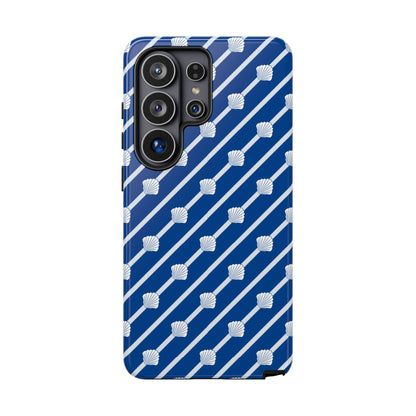 Navy Blue Seashell Phone Case for iPhone Samsung Pixel – Nautical Coastal Stripe Aesthetic - JGUS