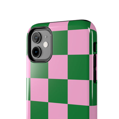 Pink Retro Checkered Phone Case – 90s Aesthetic, Vintage Grid Pattern for iPhone & Samsung