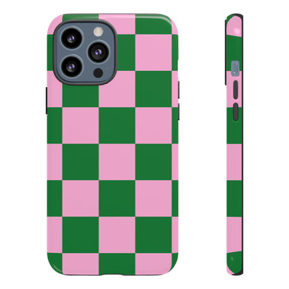 Pink Retro Checkered Phone Case – 90s Aesthetic, Vintage Grid Pattern for iPhone & Samsung - JGUS