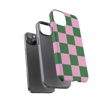 Pink Retro Checkered Phone Case – 90s Aesthetic, Vintage Grid Pattern for iPhone & Samsung - JGUS