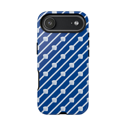 Navy Blue Seashell Phone Case for iPhone Samsung Pixel – Nautical Coastal Stripe Aesthetic - JGUS