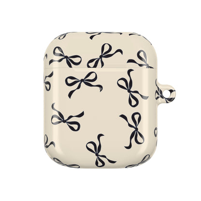 Beige and Black Bow Shockproof & Scratch-Resistant AirPods Case – Wireless Charging Compatible
