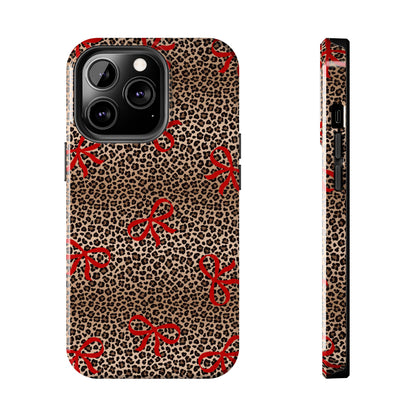 Bold Bow Leopard Print Phone Case – Aesthetic Protective Cover for iPhone & Samsung - Fashionable Animal Print Cover